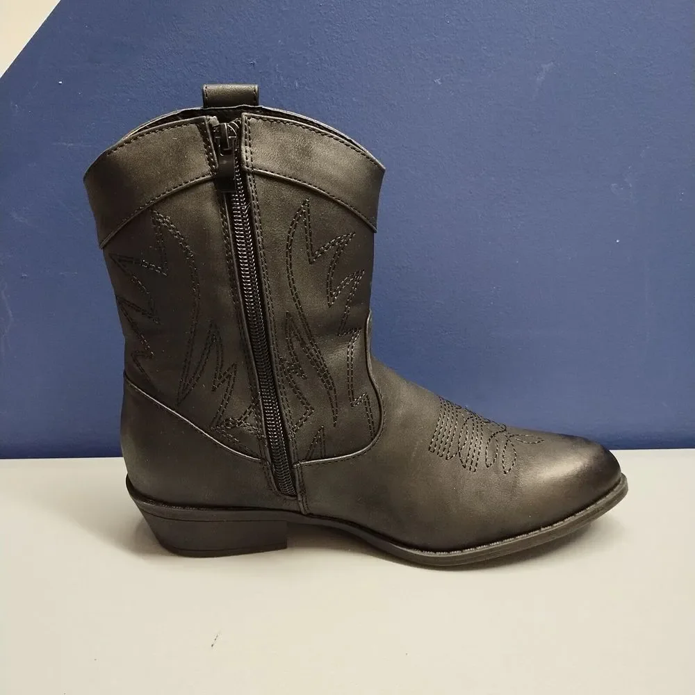 PEPPEP Western Ankle Boots‎ Womens Size 8 Black Leather Side Zipper Block Heel